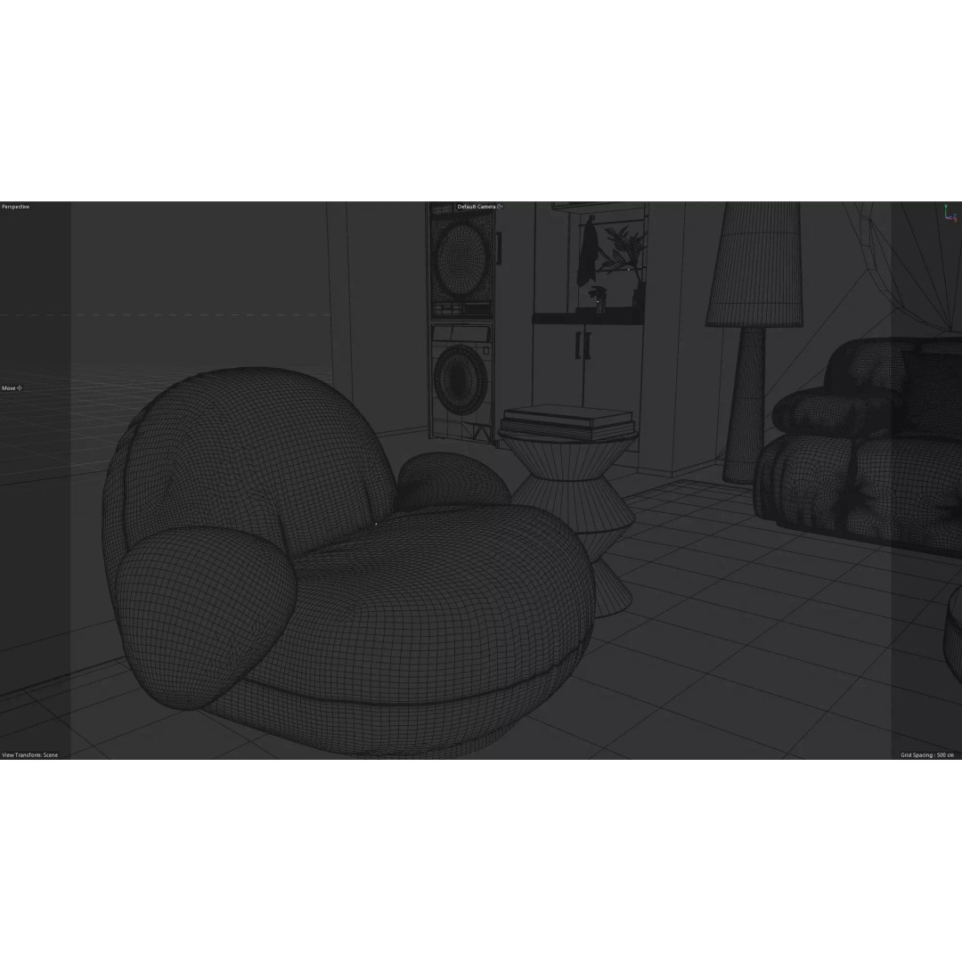 Wabi-Sabi Living Room 3D Model – Minimalist Interior with Integrated Laundry - View 12