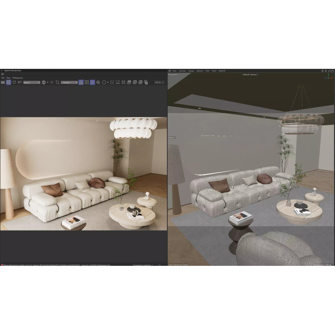 Wabi-Sabi Living Room 3D Model – Minimalist Interior with Integrated Laundry - View 4