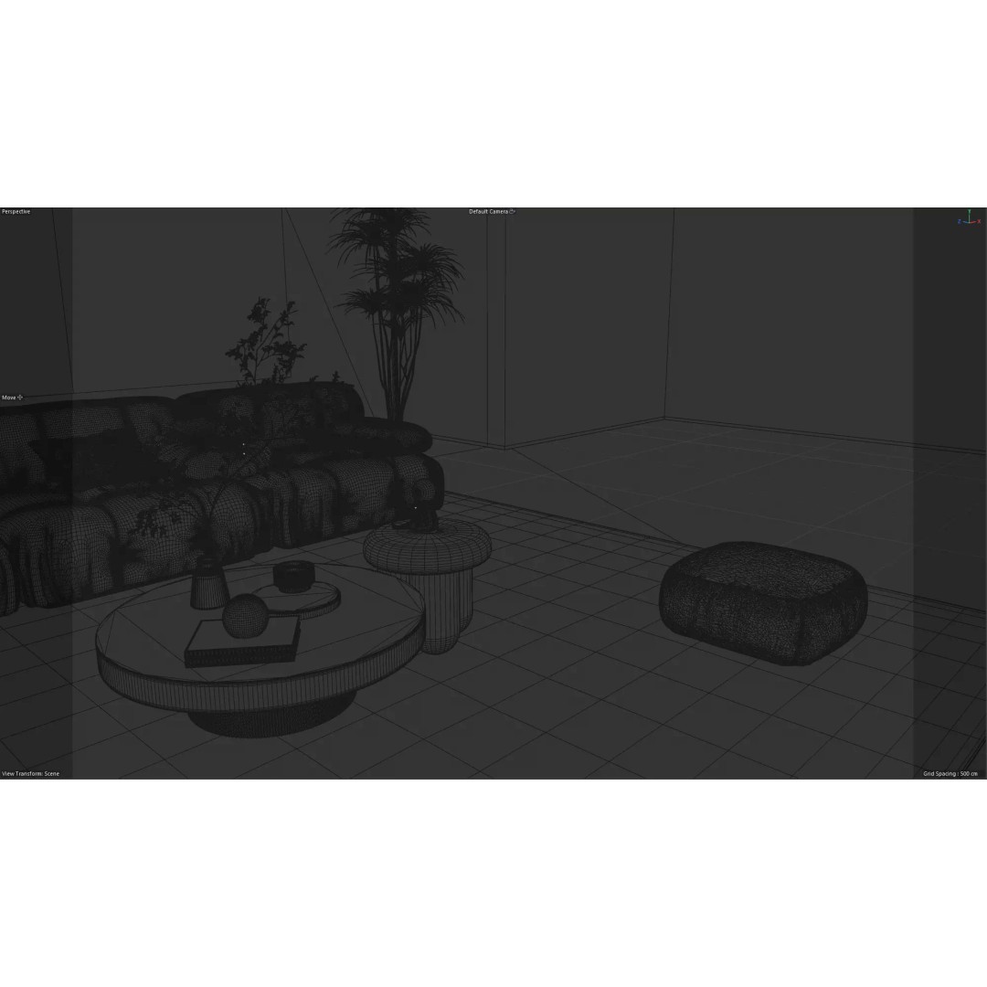 Wabi-Sabi Living Room 3D Model – Minimalist Interior with Integrated Laundry - View 5
