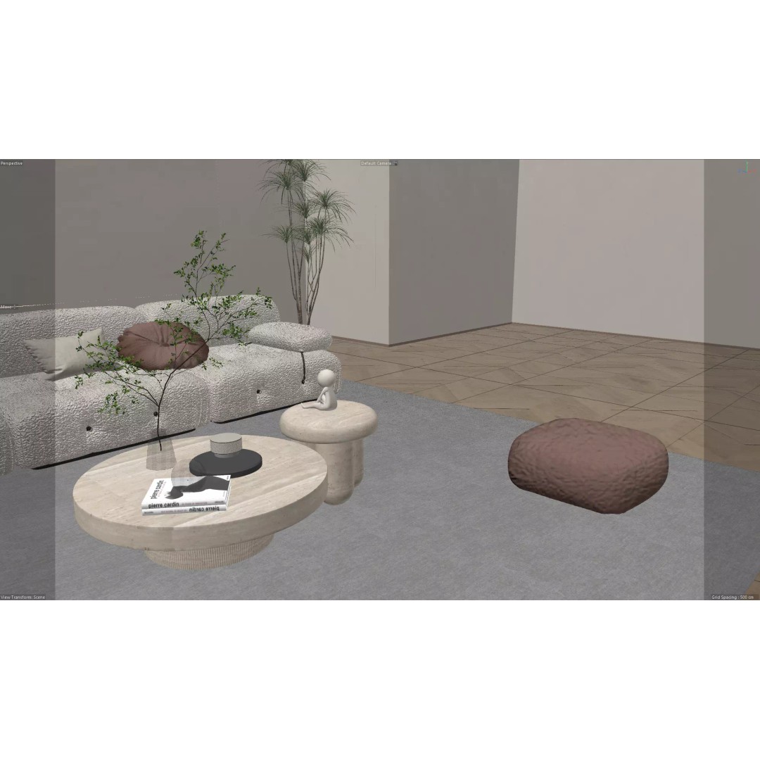 Wabi-Sabi Living Room 3D Model – Minimalist Interior with Integrated Laundry - View 6