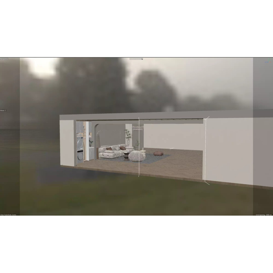 Wabi-Sabi Living Room 3D Model – Minimalist Interior with Integrated Laundry - View 7