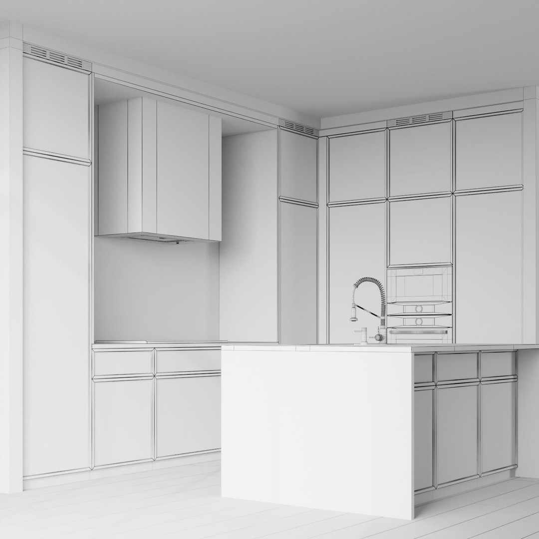 Modern L-Shaped Kitchen 3D Model – Game-Ready Interior Asset, FBX, OBJ