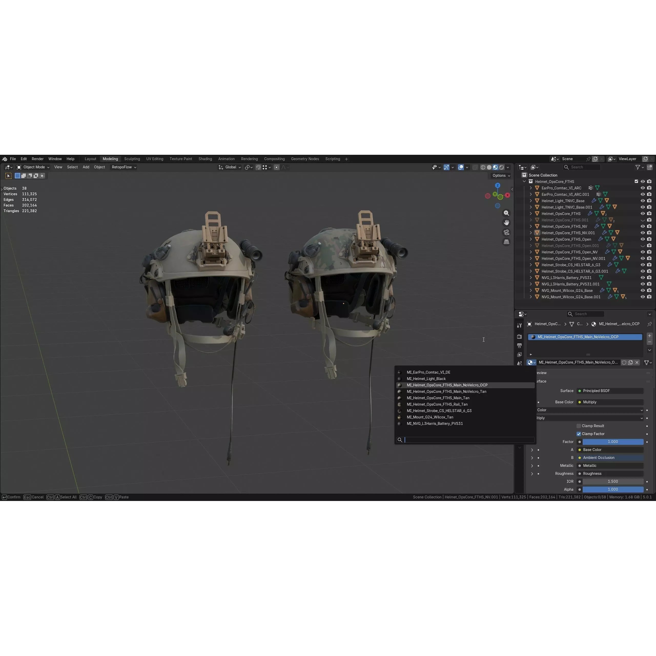 OPSCORE FTHS Ballistic Helmet - Low-Poly Game-Ready 3D Model