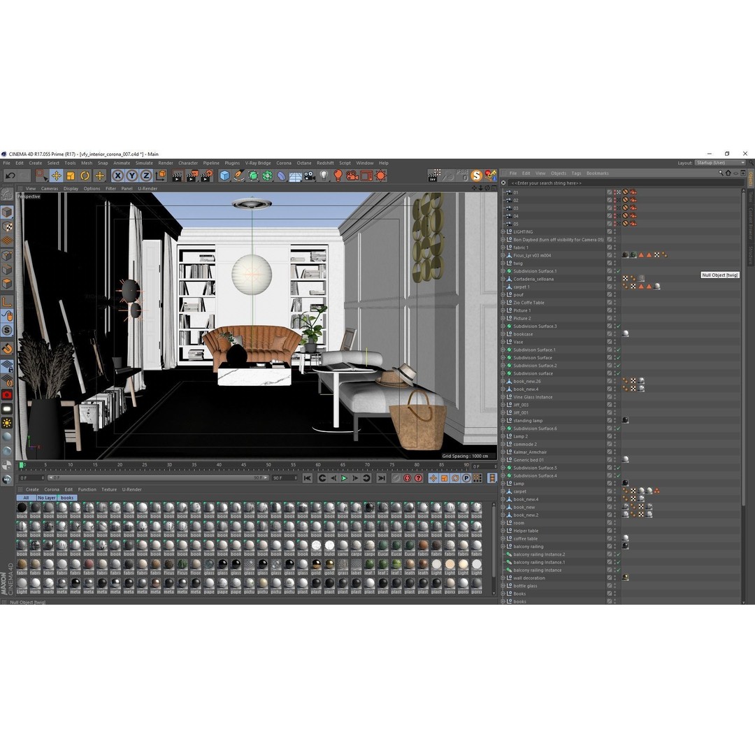 Eclectic Apartment Interior 3D Model – Warm Modern Design, C4D & Corona - View 12