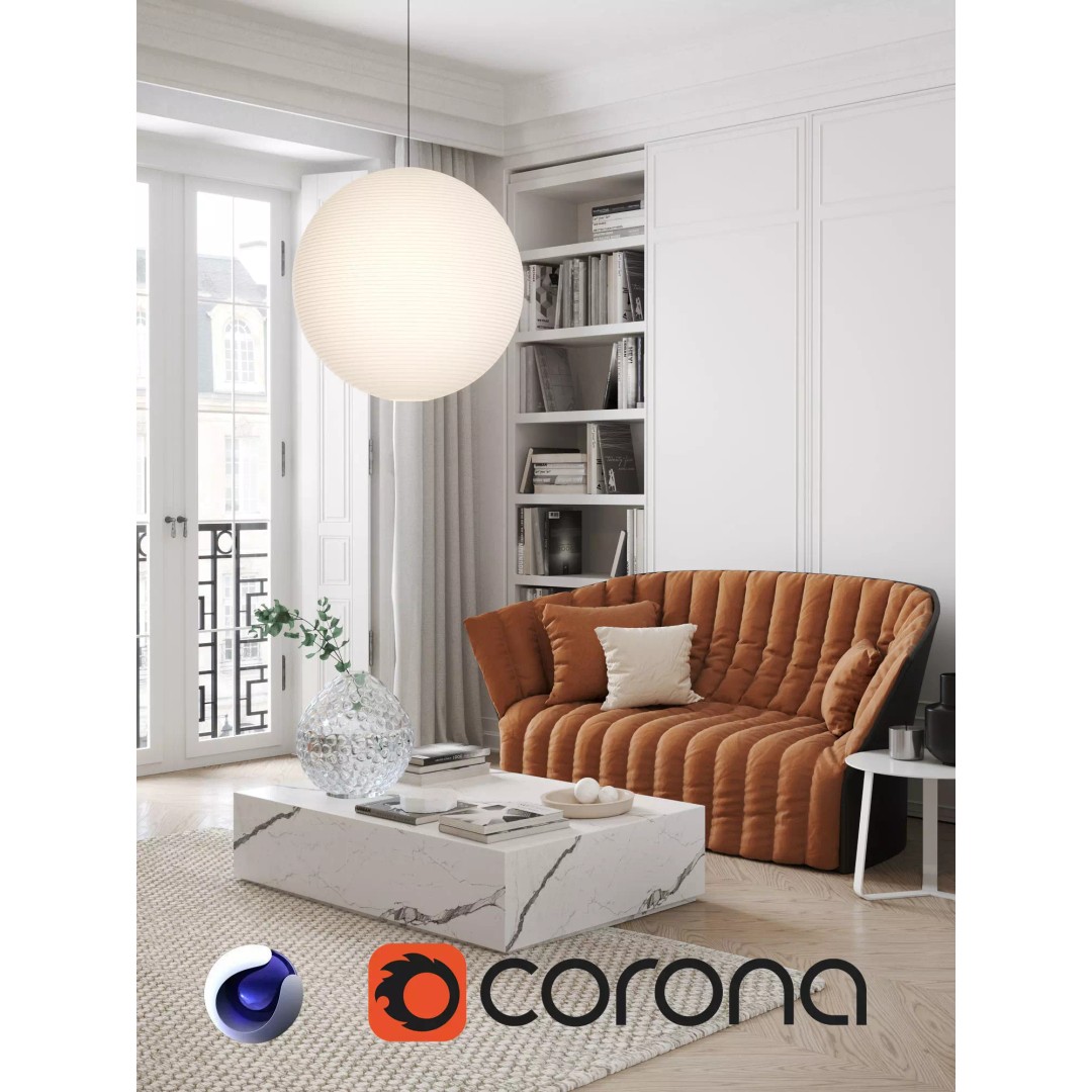 Eclectic Apartment Interior 3D Model – Warm Modern Design, C4D & Corona - View 2