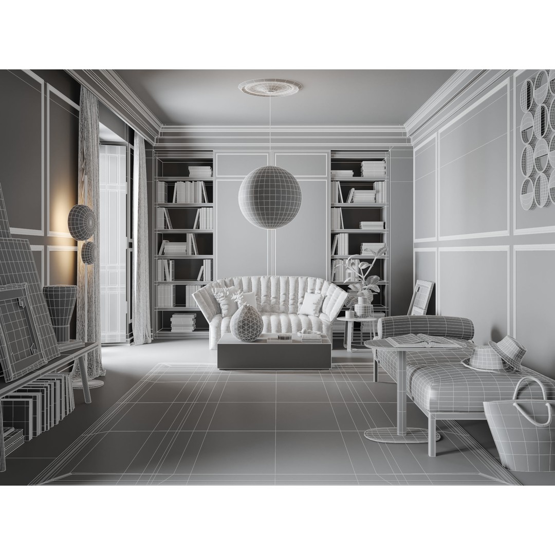 Eclectic Apartment Interior 3D Model – Warm Modern Design, C4D & Corona - View 7