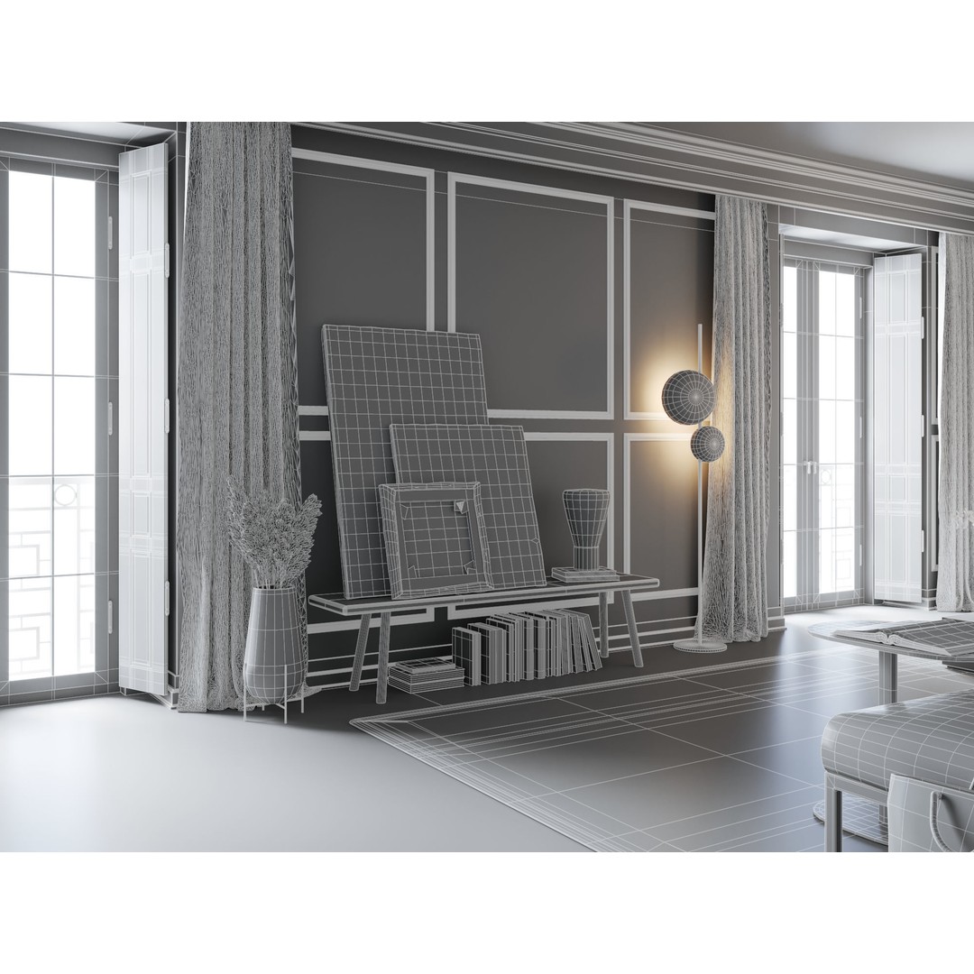 Eclectic Apartment Interior 3D Model – Warm Modern Design, C4D & Corona - View 8