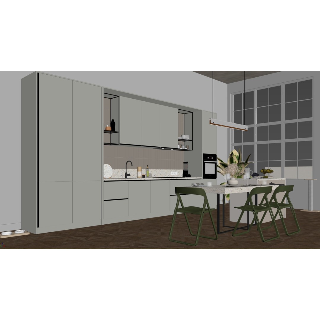 Modern Kitchen 3D Model – Minimalist Interior Design, Corona Render - View 17