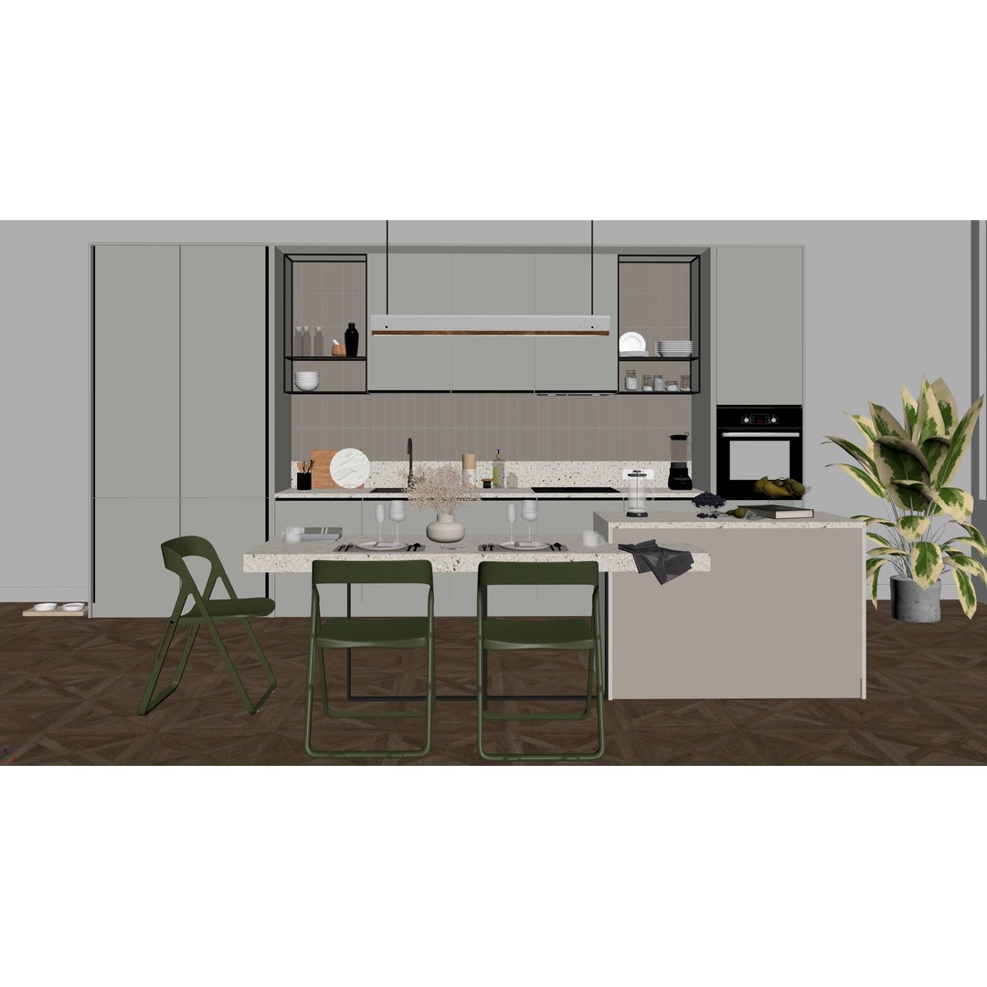 Modern Kitchen 3D Model – Minimalist Interior Design, Corona Render - View 18