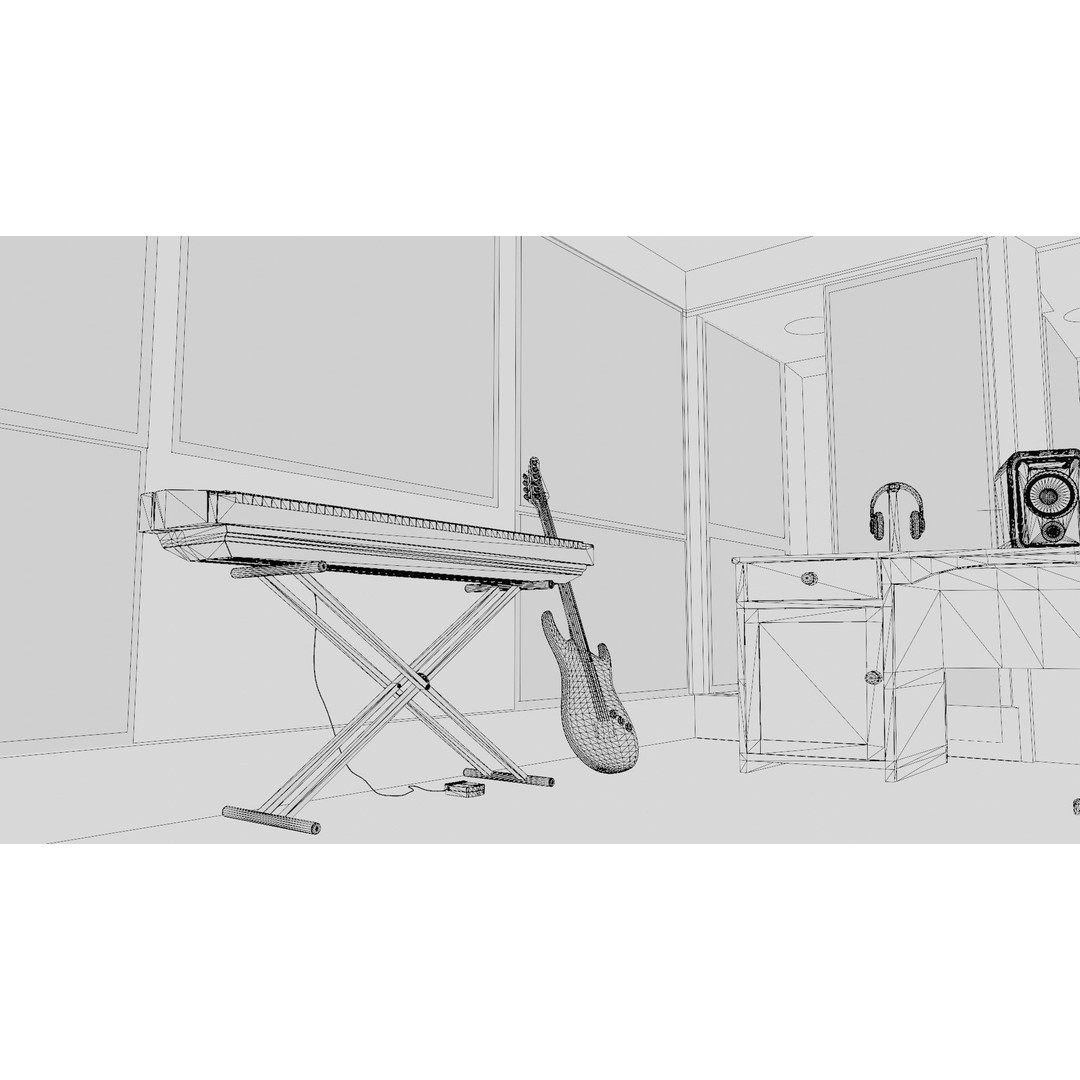 Recording Studio 3D Model – Low Poly Interior Booth with Textures - View 12