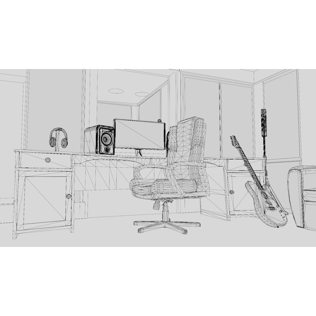 Recording Studio 3D Model – Low Poly Interior Booth with Textures - View 14