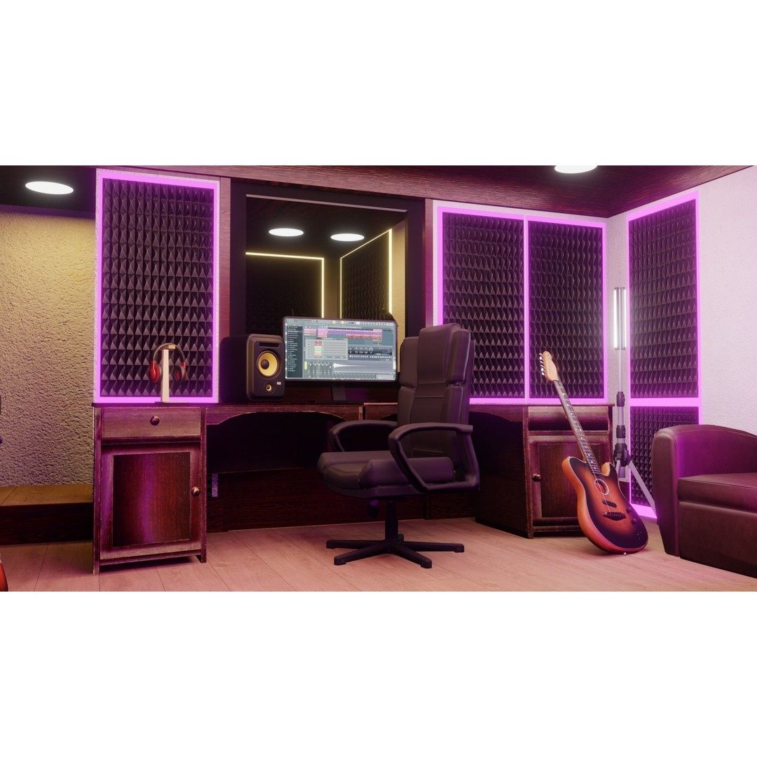 Recording Studio 3D Model – Low Poly Interior Booth with Textures - View 15