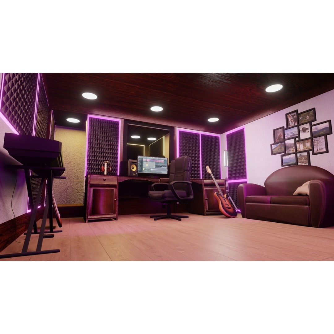 Recording Studio 3D Model – Low Poly Interior Booth with Textures - View 16