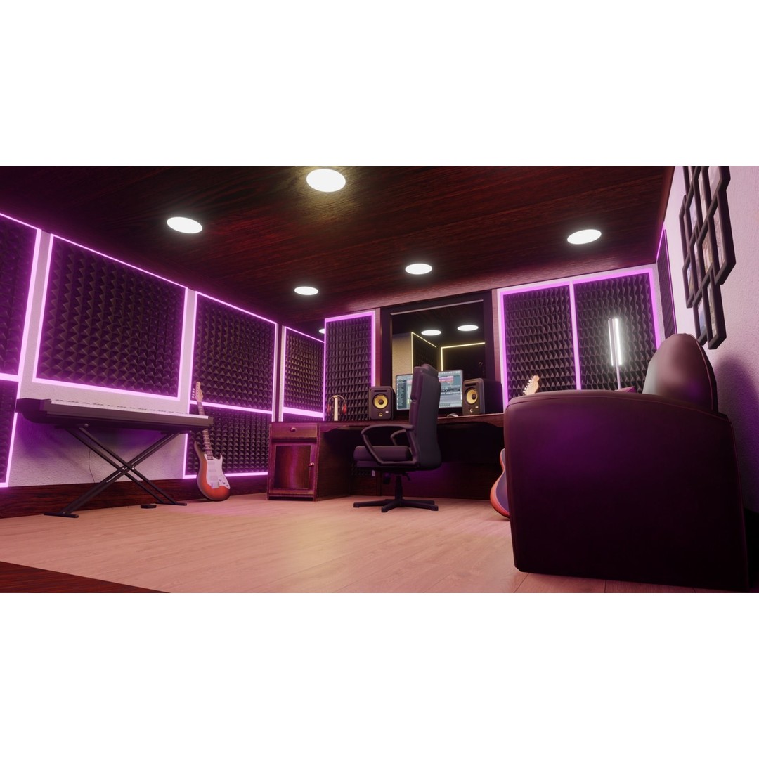 Recording Studio 3D Model – Low Poly Interior Booth with Textures - View 17
