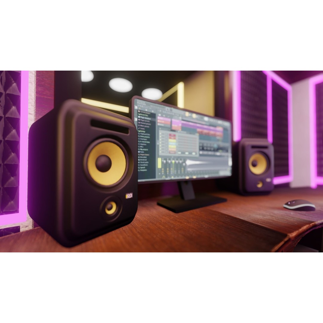 Recording Studio 3D Model – Low Poly Interior Booth with Textures - View 3