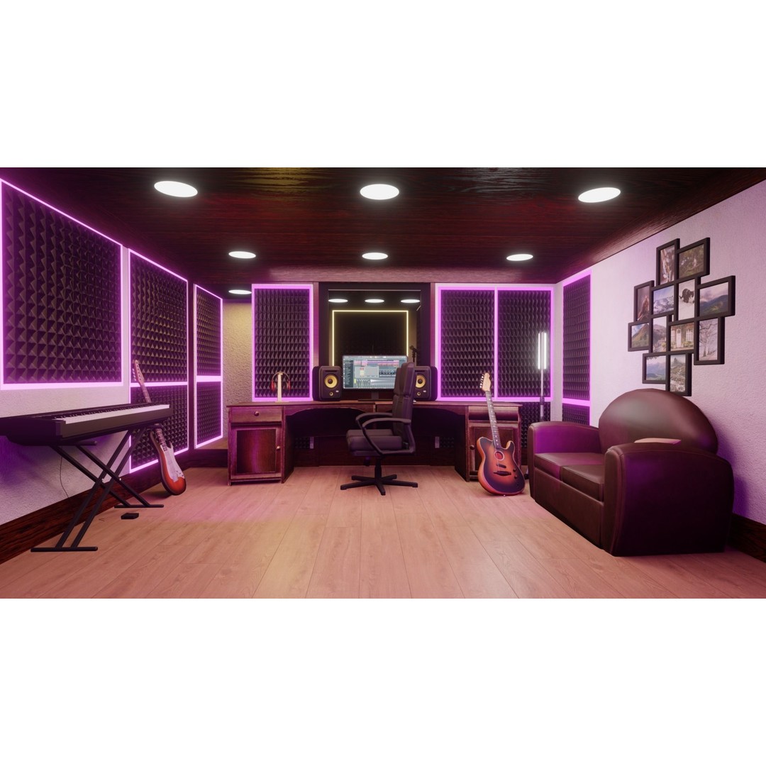 Recording Studio 3D Model – Low Poly Interior Booth with Textures - View 6