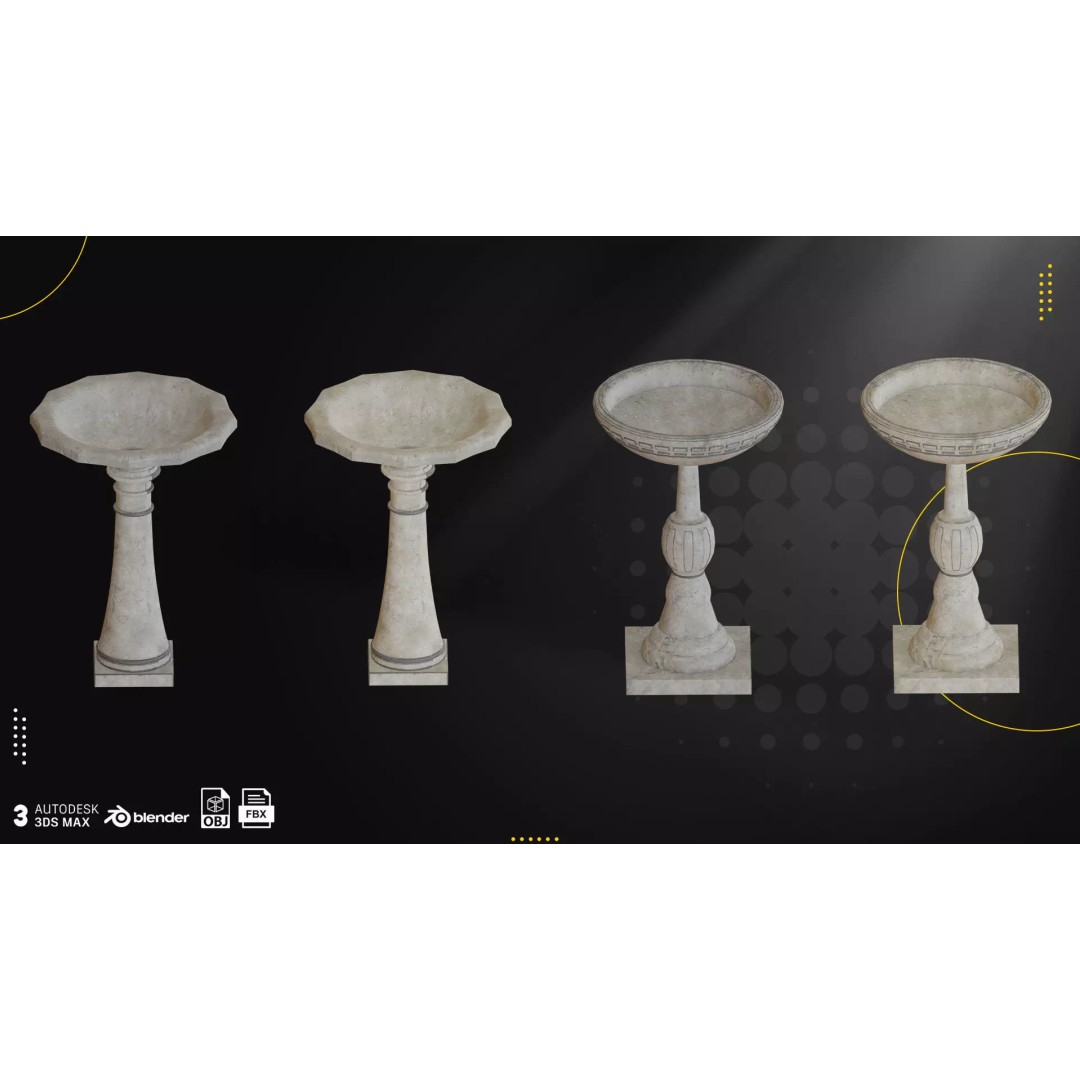 Concrete Fountains 3D Model – Low Poly Game Ready Pack, FBX & OBJ - View 10