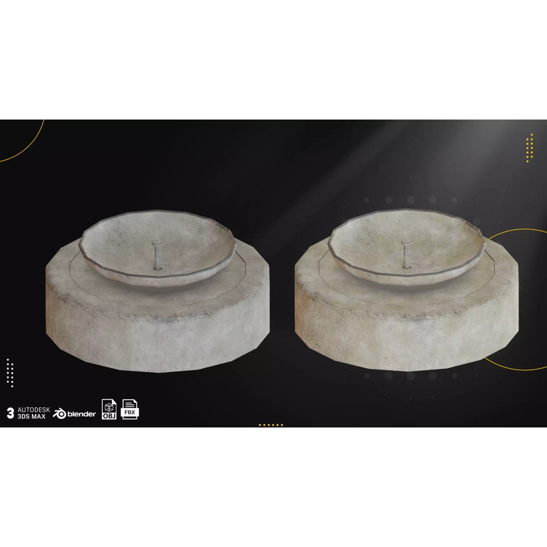 Concrete Fountains 3D Model – Low Poly Game Ready Pack, FBX & OBJ - View 11