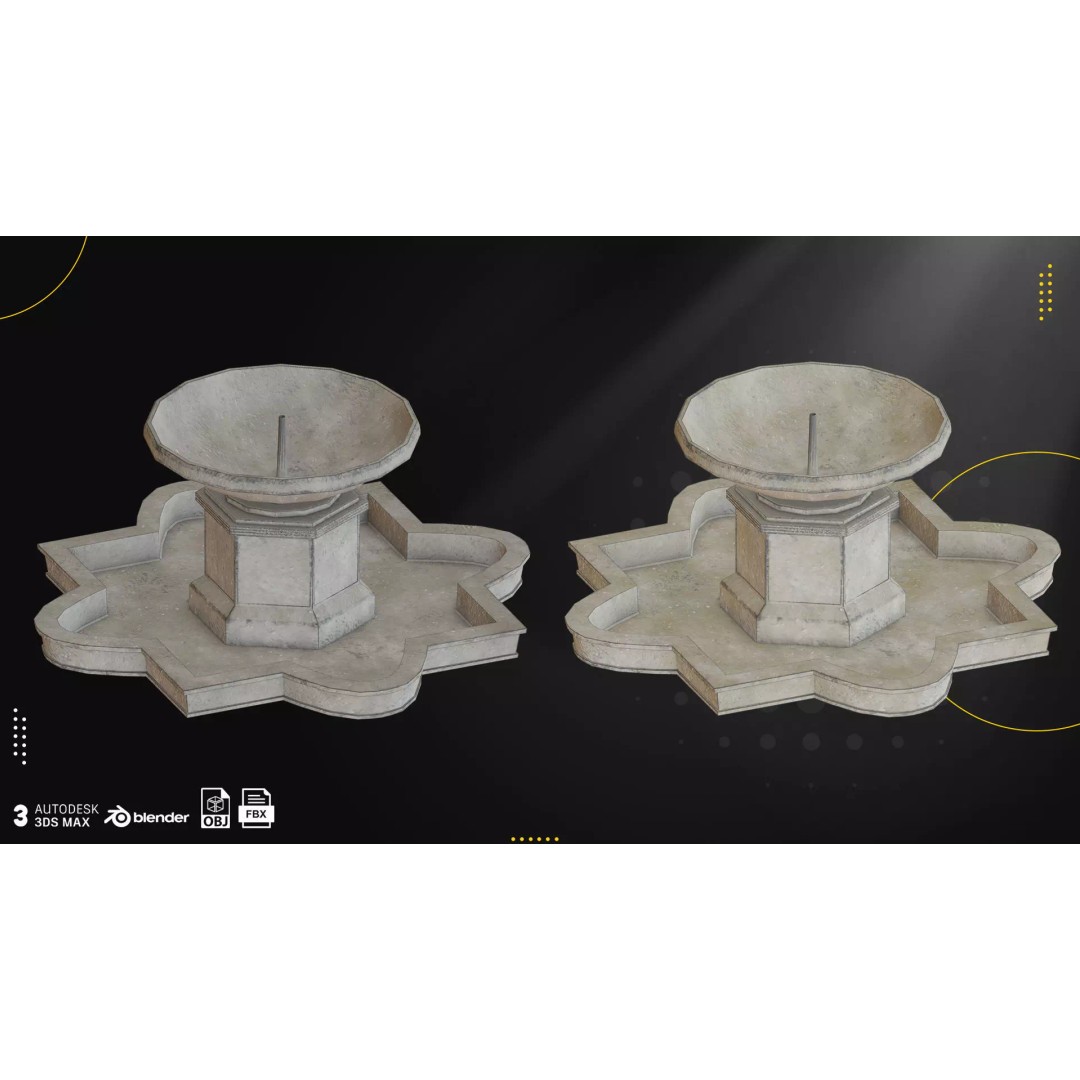 Concrete Fountains 3D Model – Low Poly Game Ready Pack, FBX & OBJ - View 4