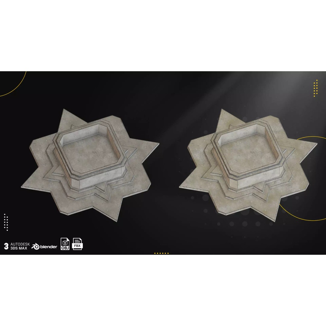 Concrete Fountains 3D Model – Low Poly Game Ready Pack, FBX & OBJ - View 5