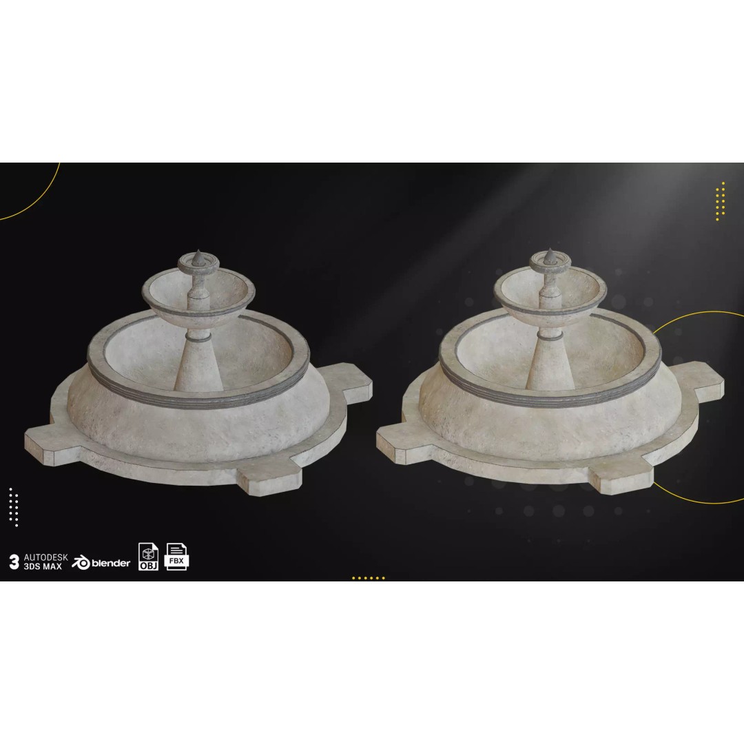 Concrete Fountains 3D Model – Low Poly Game Ready Pack, FBX & OBJ - View 7