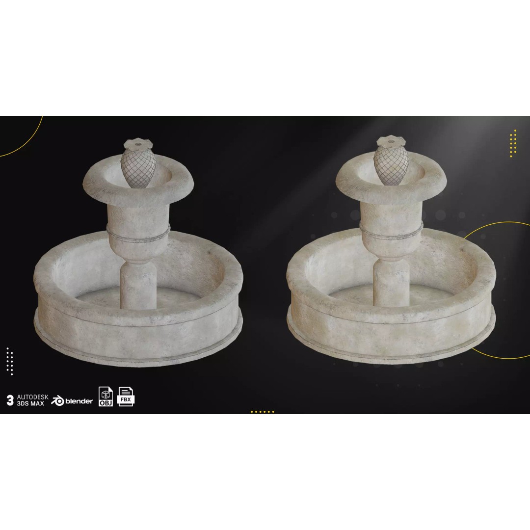 Concrete Fountains 3D Model – Low Poly Game Ready Pack, FBX & OBJ - View 8