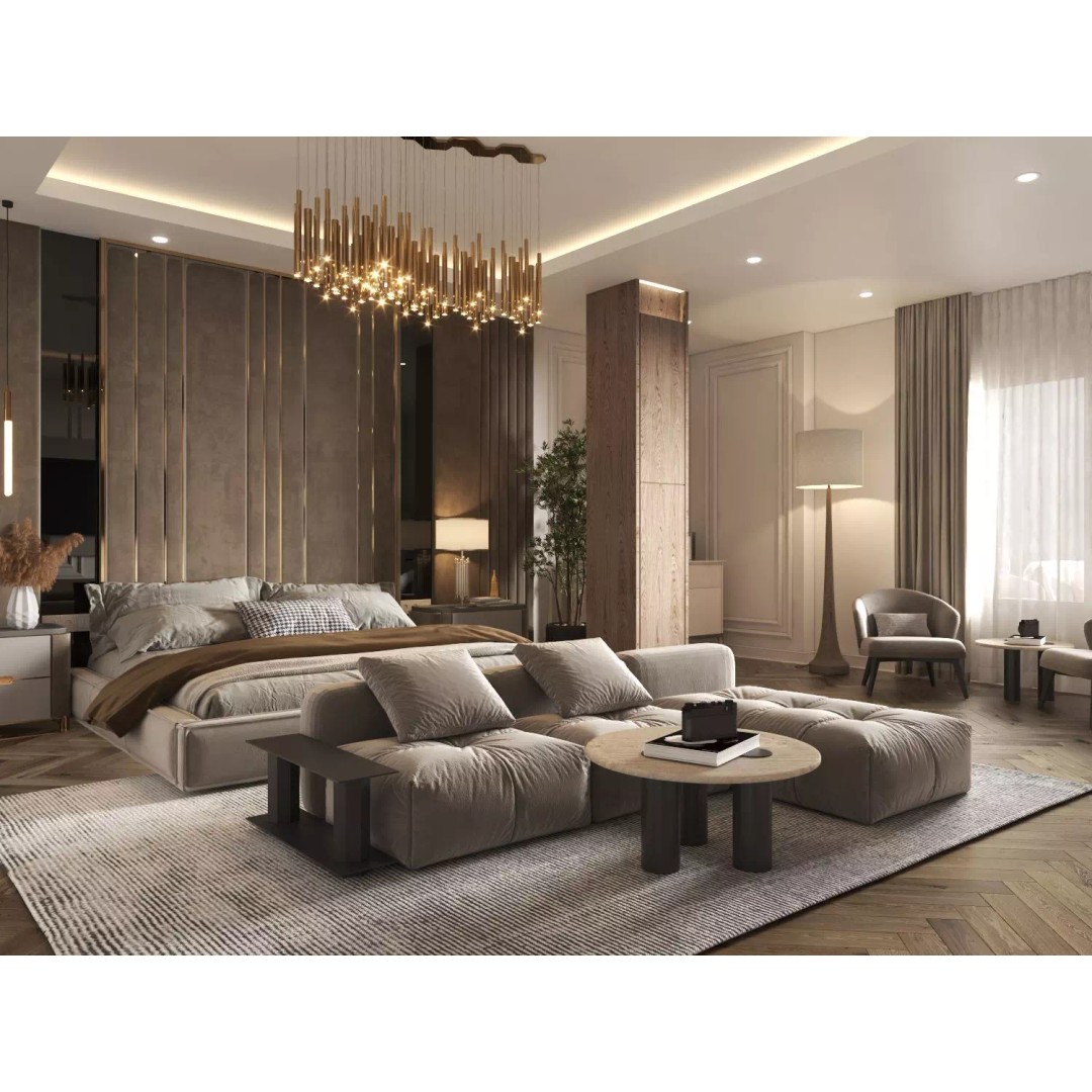 Master Bedroom Interior Scene 3D Model – Contemporary Design, PBR Textures - View 2