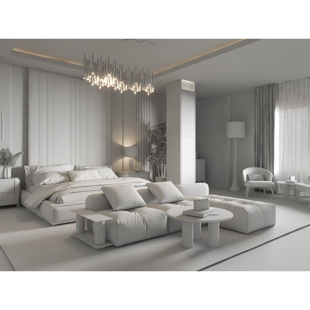Master Bedroom Interior Scene 3D Model – Contemporary Design, PBR Textures - View 3