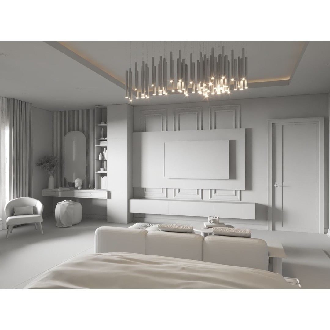 Master Bedroom Interior Scene 3D Model – Contemporary Design, PBR Textures - View 7