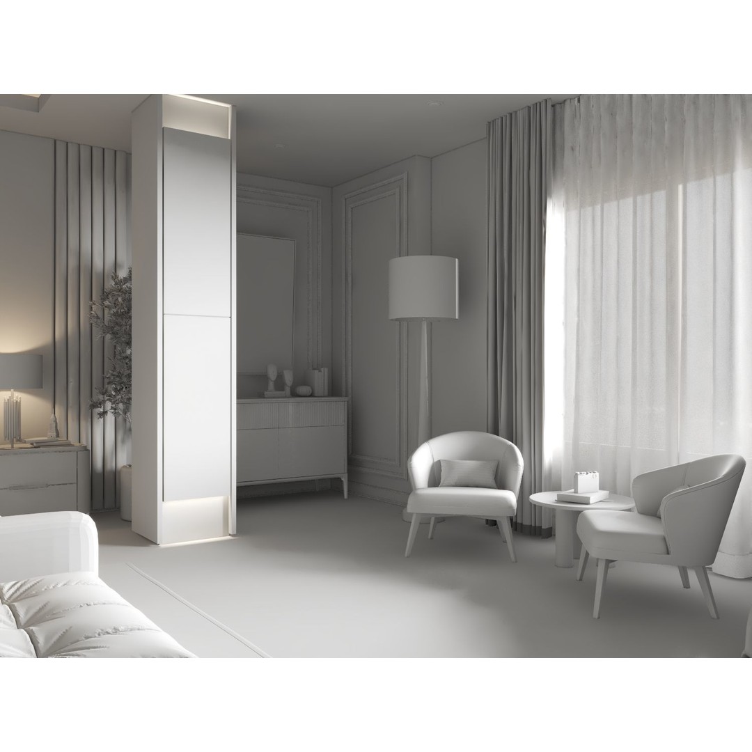 Master Bedroom Interior Scene 3D Model – Contemporary Design, PBR Textures - View 9