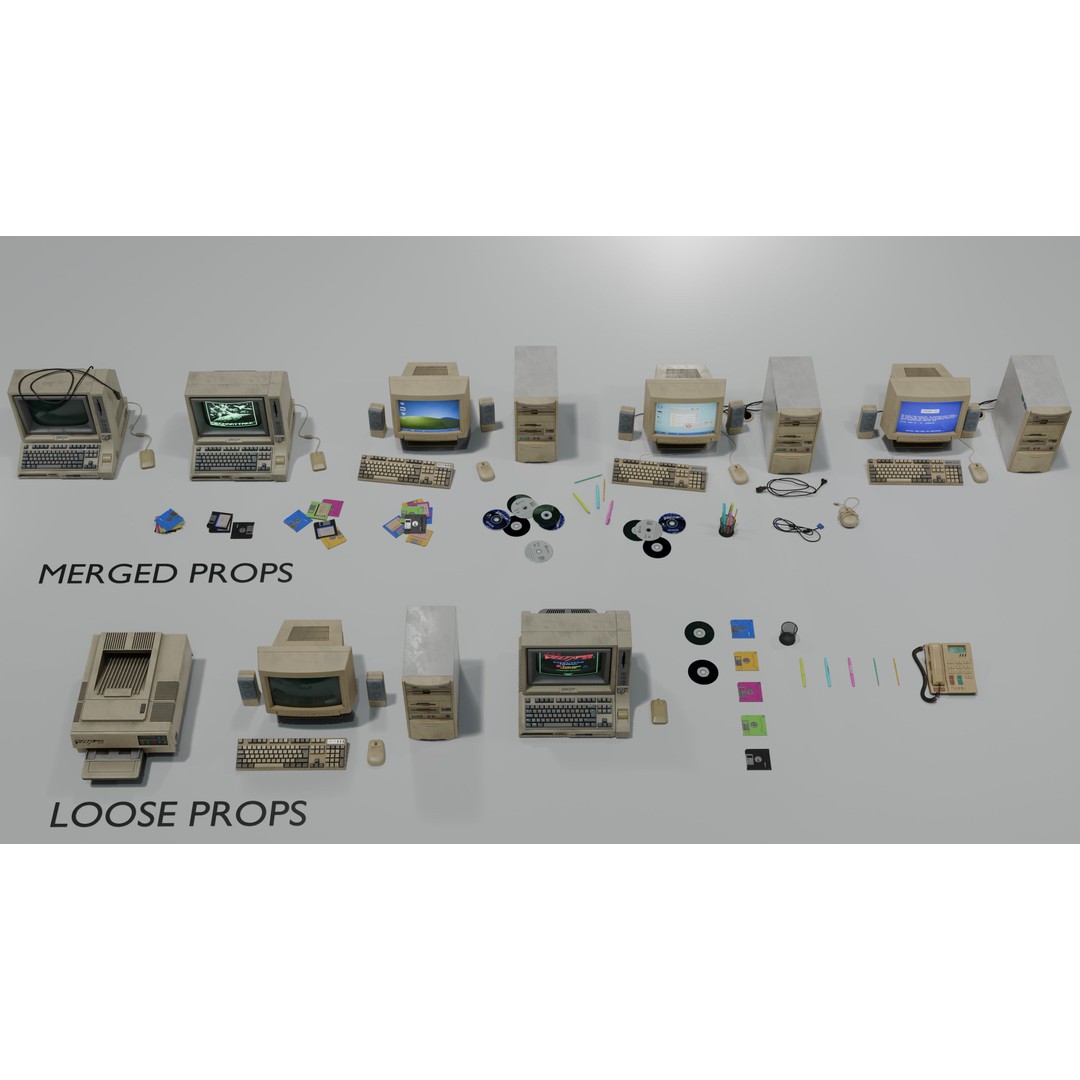 Old Computers 3D Model – Low Poly Retro Technology Asset, FBX, Blender - View 7