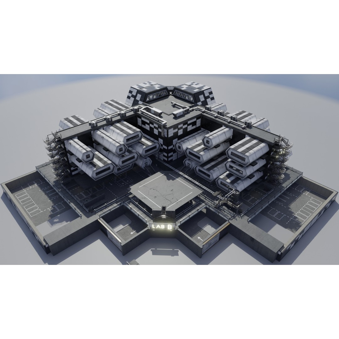 Laboratory 3D Model – Low Poly Futuristic Design, FBX, OBJ, Blender - View 3
