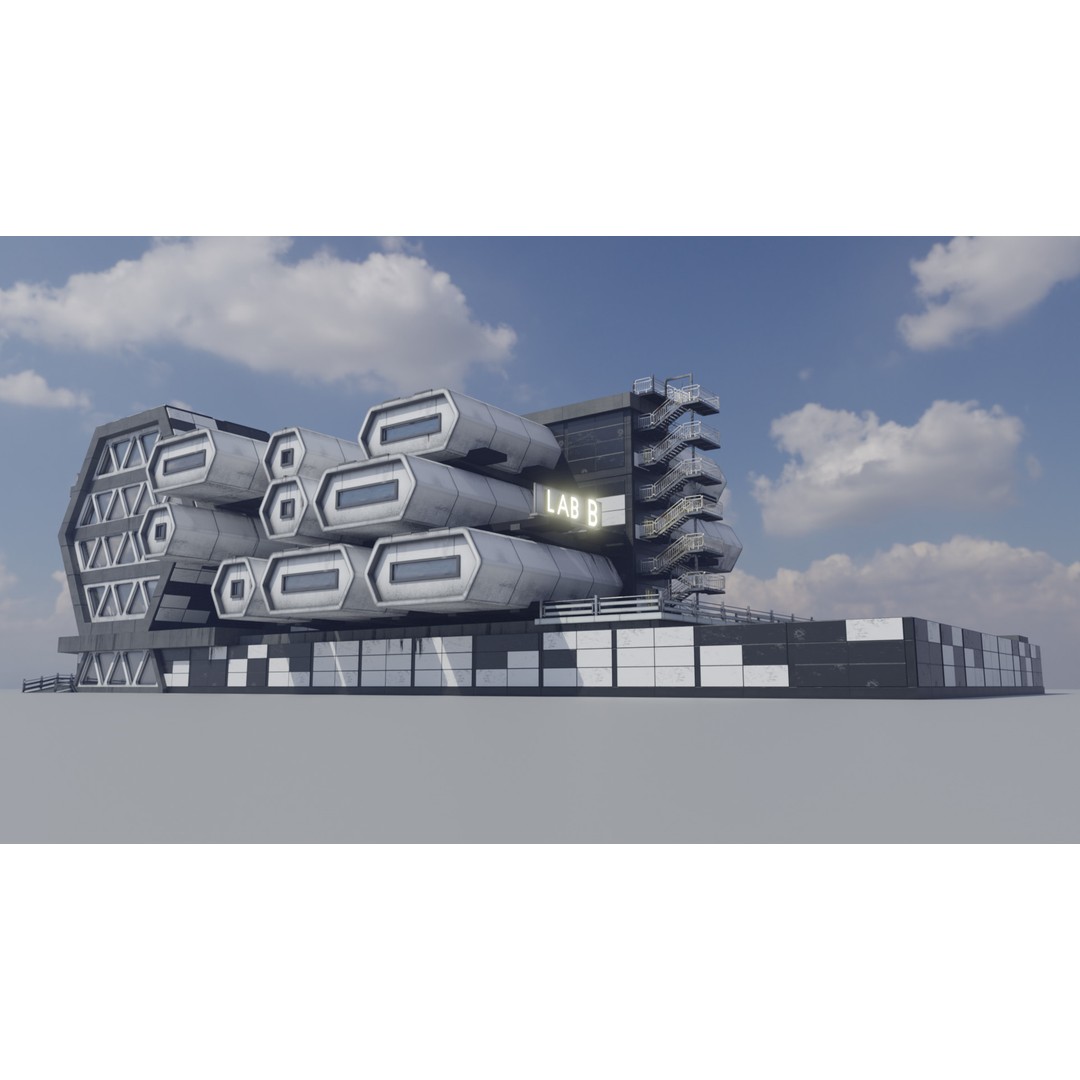 Laboratory 3D Model – Low Poly Futuristic Design, FBX, OBJ, Blender - View 4