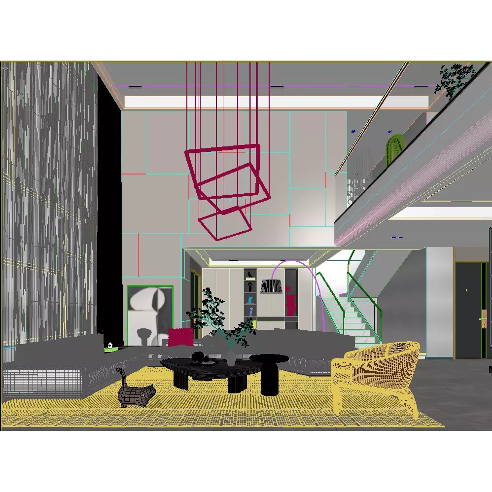 Duplex Living Room 3D Model – Modern Luxury Design, FBX, OBJ