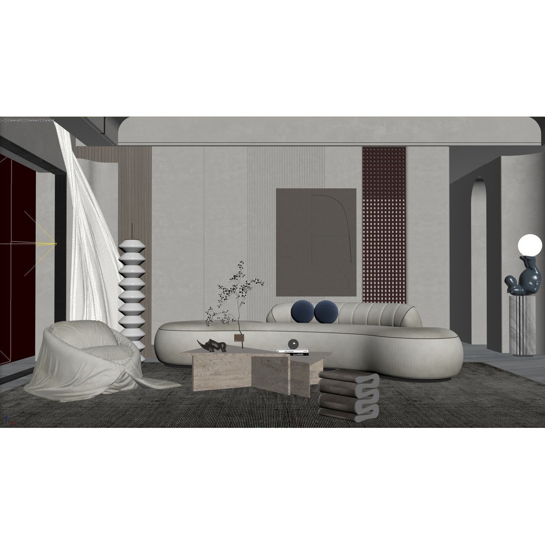Living Room Interior 3D Model – Modern Design with Textures, OBJ, FBX - View 3