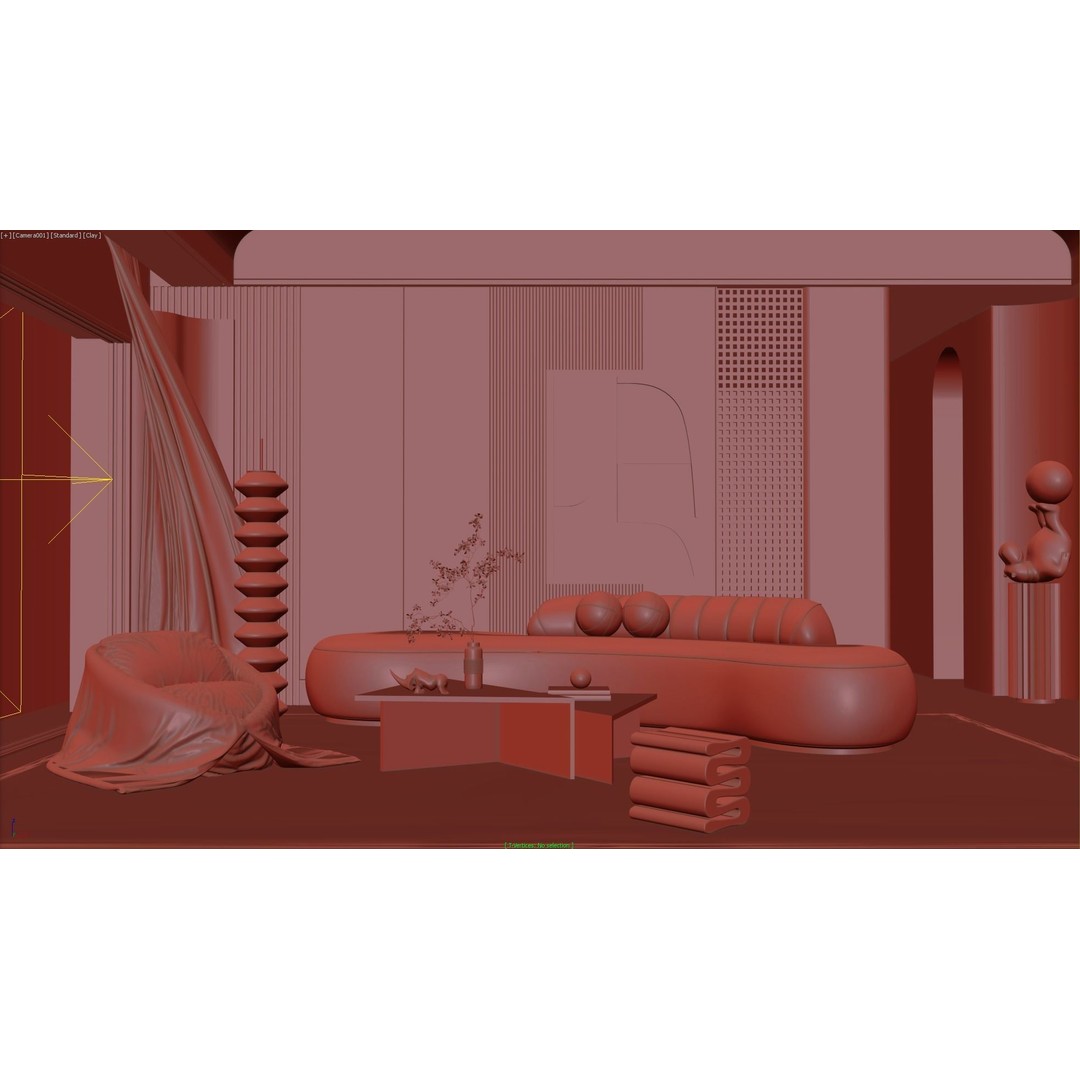 Living Room Interior 3D Model – Modern Design with Textures, OBJ, FBX - View 8