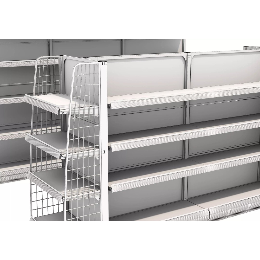 Grocery Store Shelf 3D Model – Low Poly Display Rack, FBX & OBJ