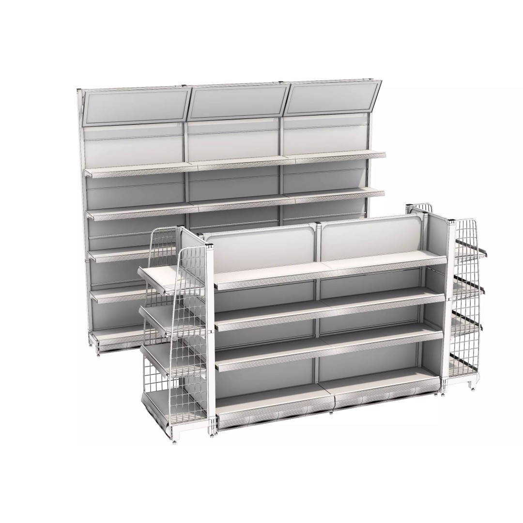 Grocery Store Shelf 3D Model – Low Poly Display Rack, FBX & OBJ - View 14