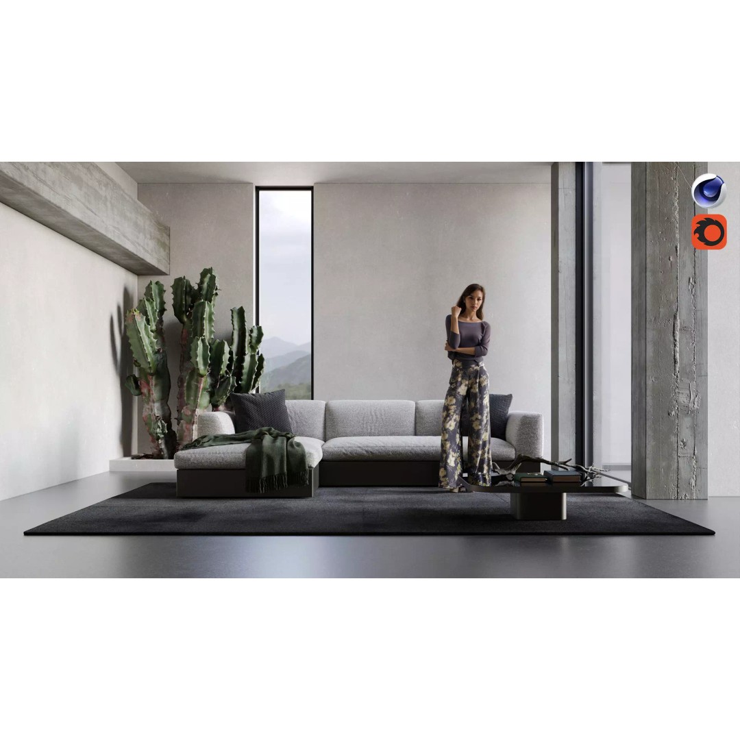 Architectural Living Room 3D Model – Modern Interior Scene, Cinema 4D - View 2