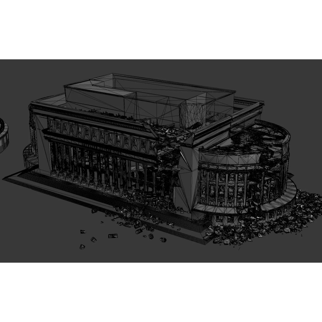 Damaged European-Style Buildings 3D Model – Post-War Urban Assets, FBX/OBJ - View 10