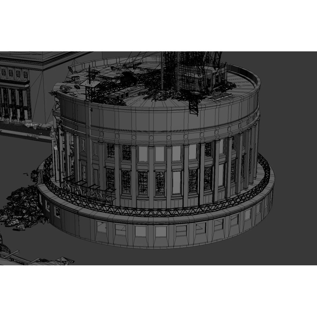 Damaged European-Style Buildings 3D Model – Post-War Urban Assets, FBX/OBJ - View 12