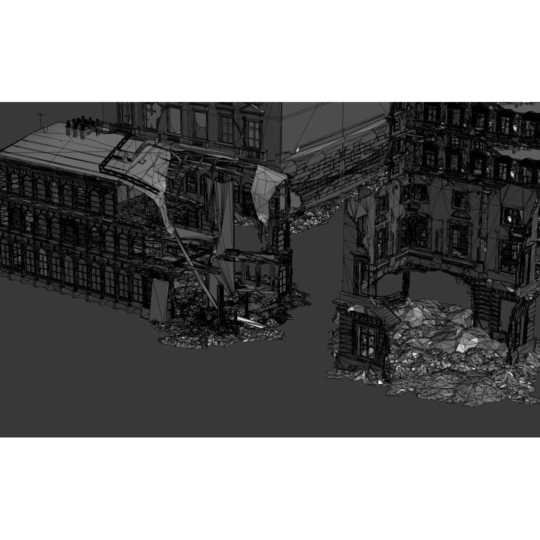 Damaged European-Style Buildings 3D Model – Post-War Urban Assets, FBX/OBJ - View 15