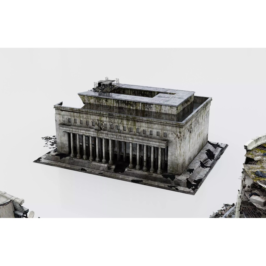 Damaged European-Style Buildings 3D Model – Post-War Urban Assets, FBX/OBJ - View 4