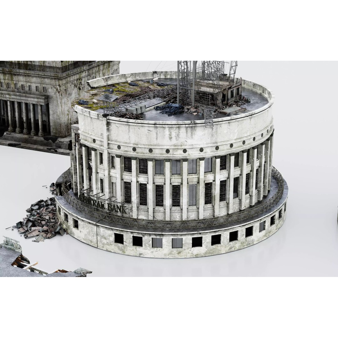 Damaged European-Style Buildings 3D Model – Post-War Urban Assets, FBX/OBJ - View 5