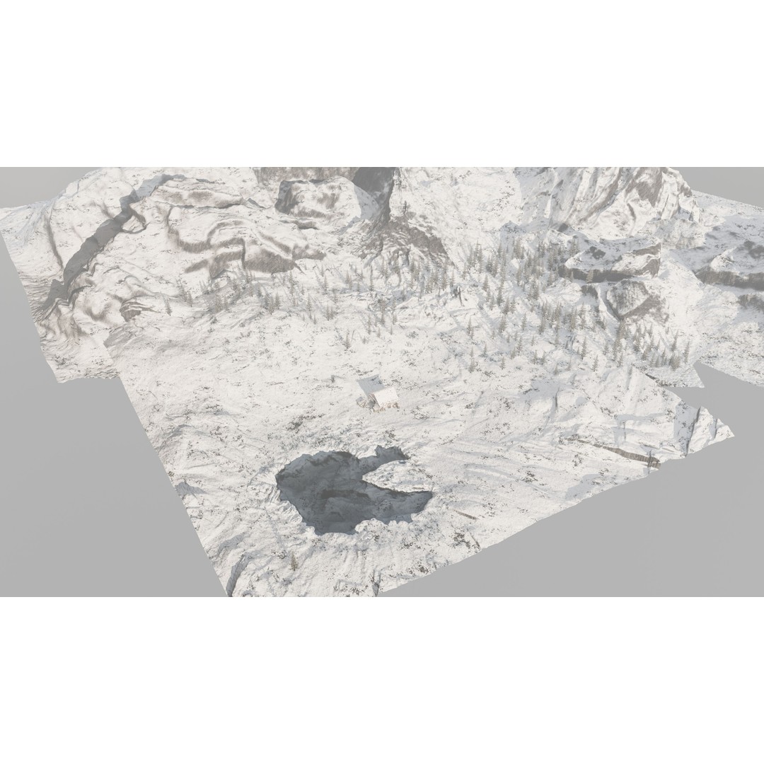 Snow Landscape Cabin 3D Model – High Poly Blender Scene with Textures - View 10