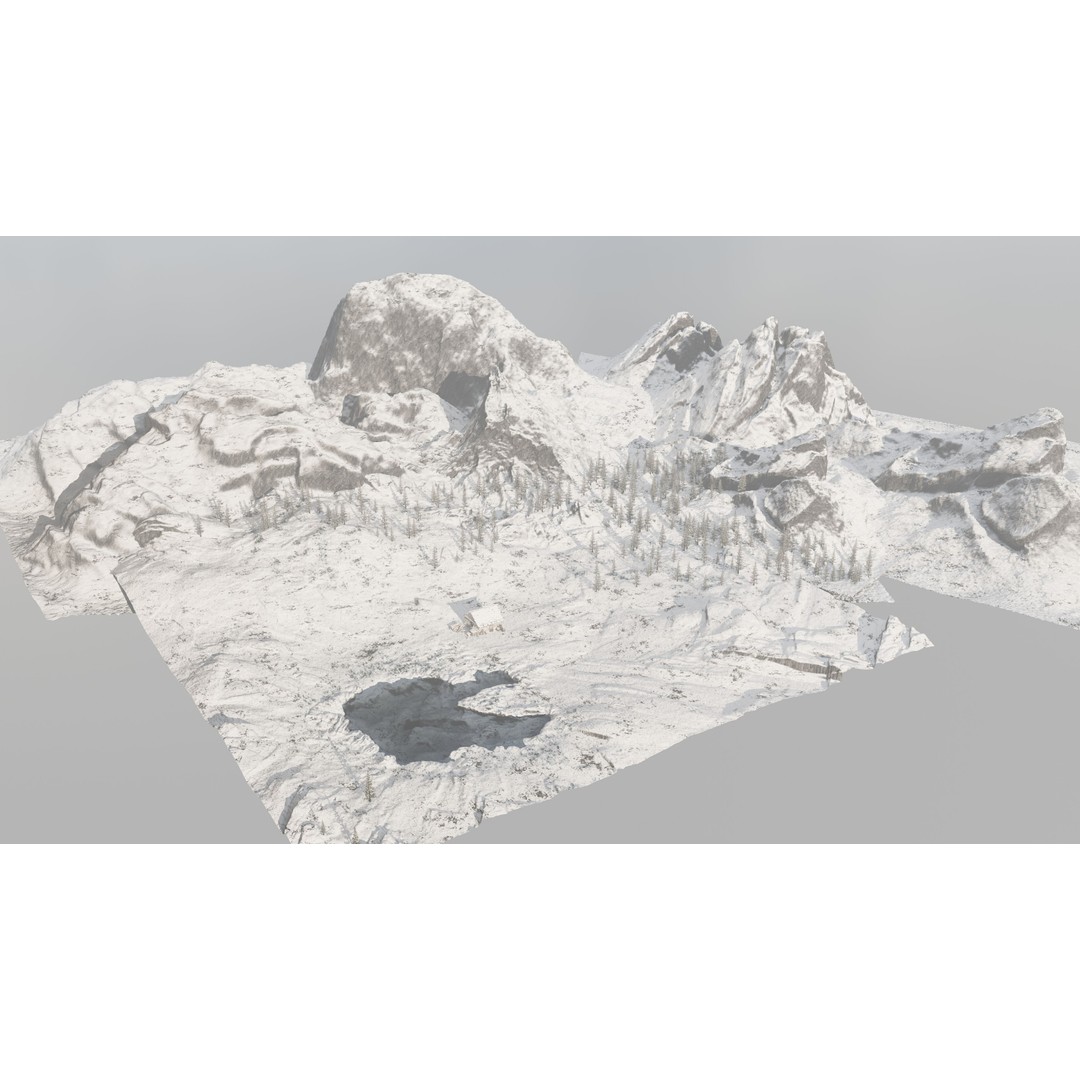 Snow Landscape Cabin 3D Model – High Poly Blender Scene with Textures - View 11