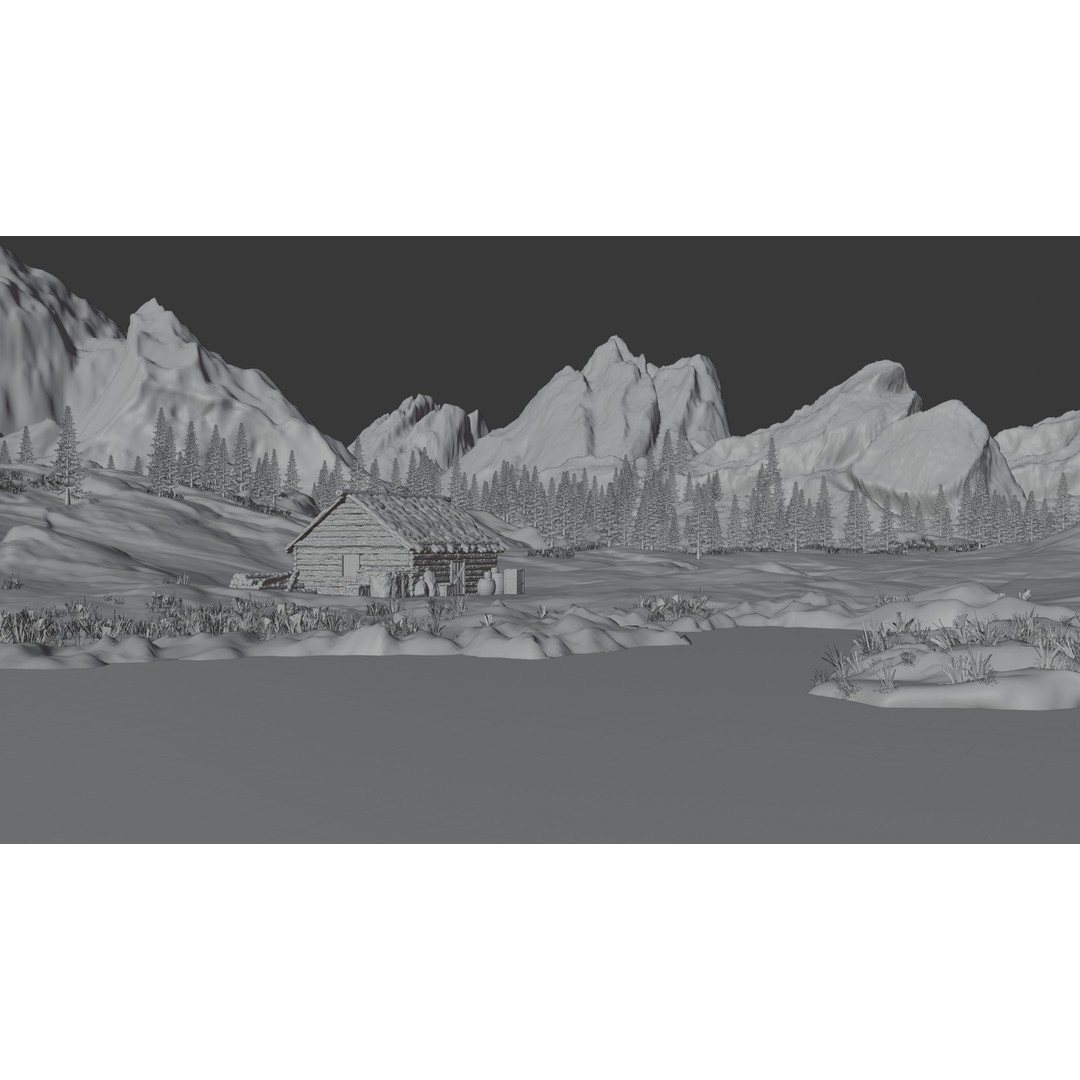 Snow Landscape Cabin 3D Model – High Poly Blender Scene with Textures - View 12