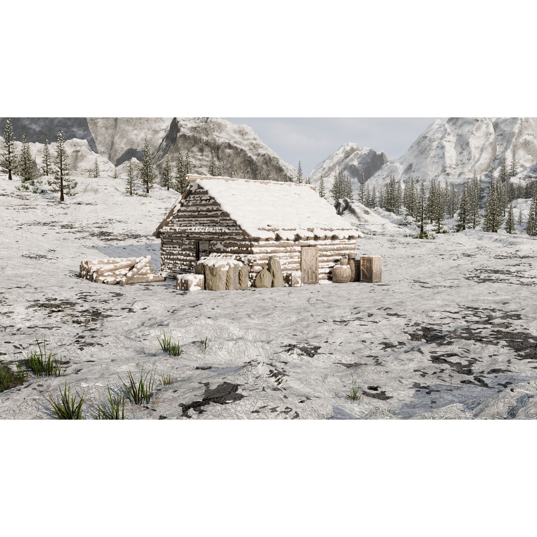 Snow Landscape Cabin 3D Model – High Poly Blender Scene with Textures - View 4