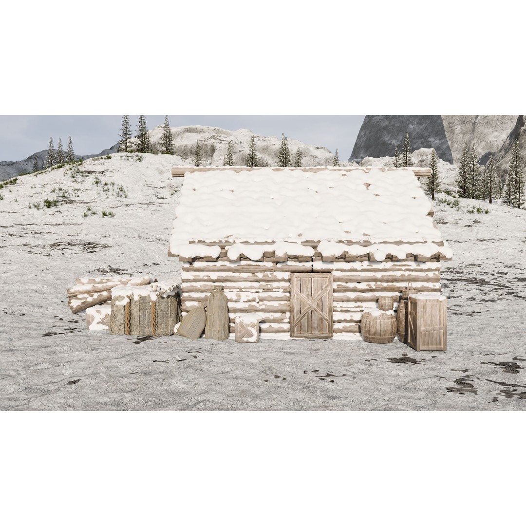 Snow Landscape Cabin 3D Model – High Poly Blender Scene with Textures - View 6