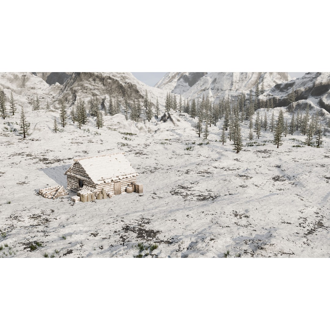 Snow Landscape Cabin 3D Model – High Poly Blender Scene with Textures - View 7